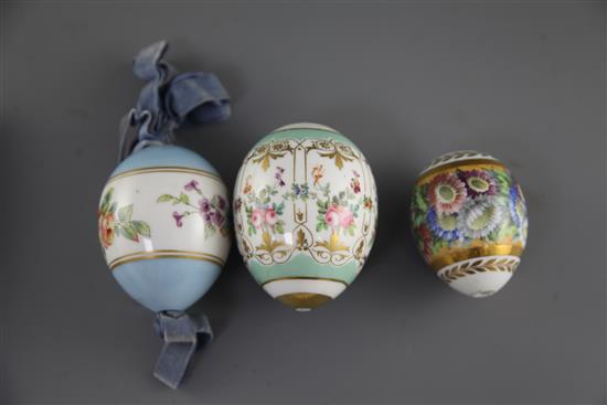 Three Russian porcelain Easter eggs, late 19th/early 20th century,